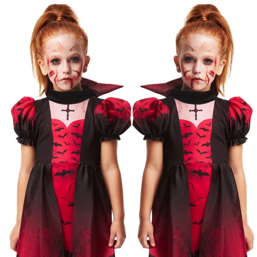 Fantasia Halloween Vampira Infantil Vestido de Luxo com Morcegos em Oferta na Shopee