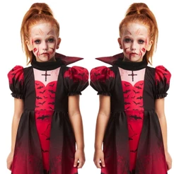 Fantasia Halloween Vampira Infantil Vestido de Luxo com Morcegos