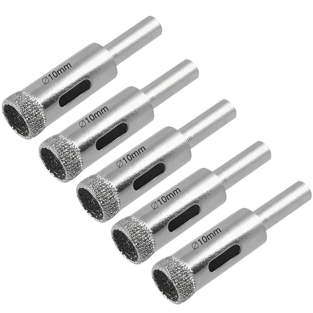 Kit 5 Serras Copo Diamantada Refrigerada 10mm Porcelanato Vidro Mármore Broca Copo Furo Preciso Oficina Obra