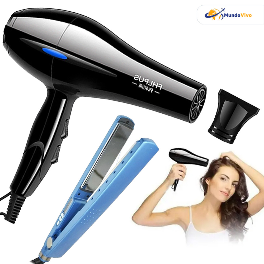 Kit Profissional Chapinha + Secador Bivolt 110 / 220V - Nano Titanium e 3200W Alta Potência