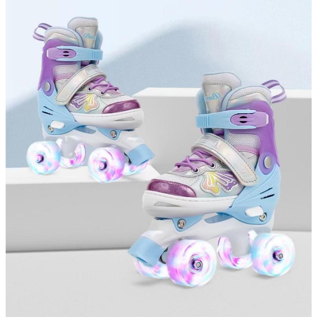 Patins Infantil 4 Rodas Borboleta Com LUZ De LED Top Patins Com Kit Proteção e Sem Kit Proteção Menina Menino Promoção