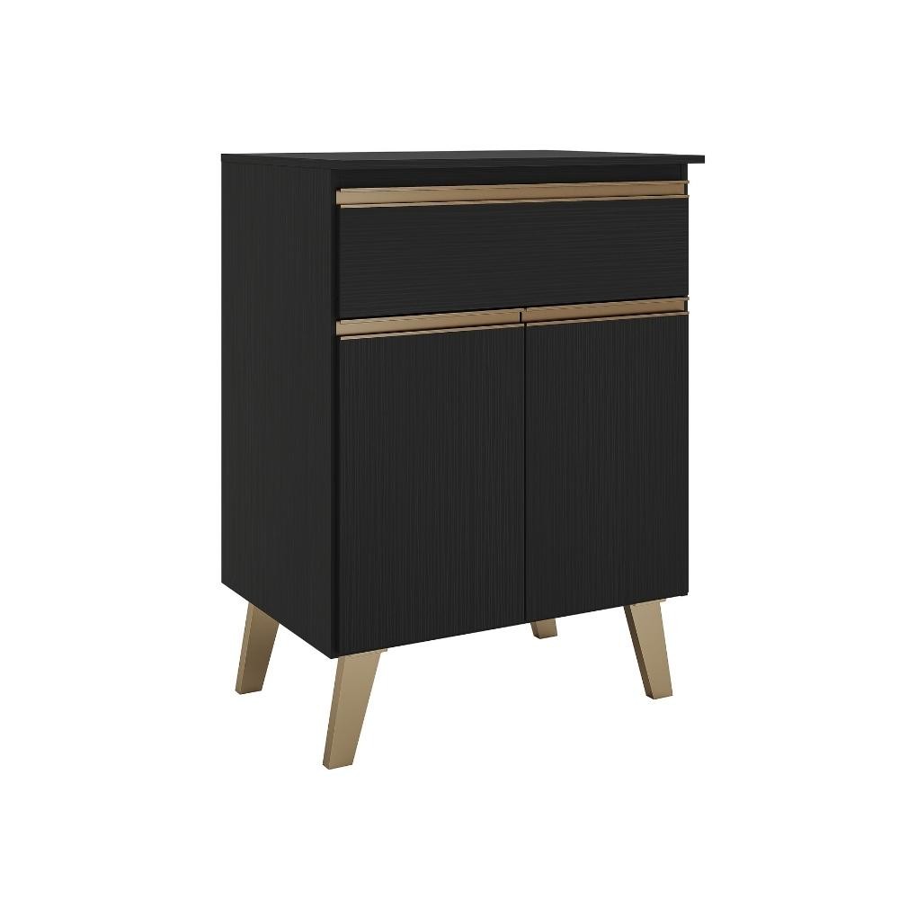 Balcão 600 Atlanta Carraro Preto Touch 2 Portas 1 Gaveta em Oferta na Shopee