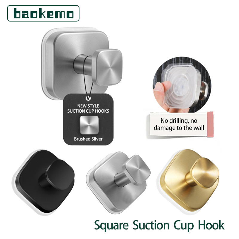 BAOKEMO Ventosa Quadrada De Aço Inoxidável Sem Perfuração Gancho De Chuveiro Removível Acessório De Banheiro em Oferta na Shopee