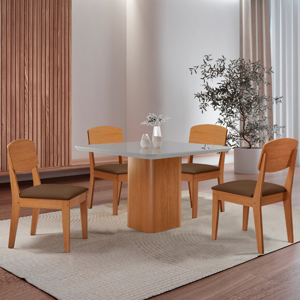 Mesa de Jantar Eloise 90cm Tampo MDF Vidro com 4 Cadeiras Copper Moderna Mobília em Oferta na Shopee