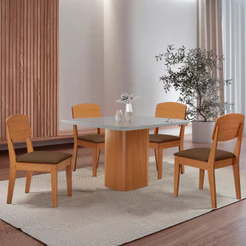 Mesa de Jantar Eloise 90cm Tampo MDF Vidro com 4 Cadeiras Copper Moderna Mobília
