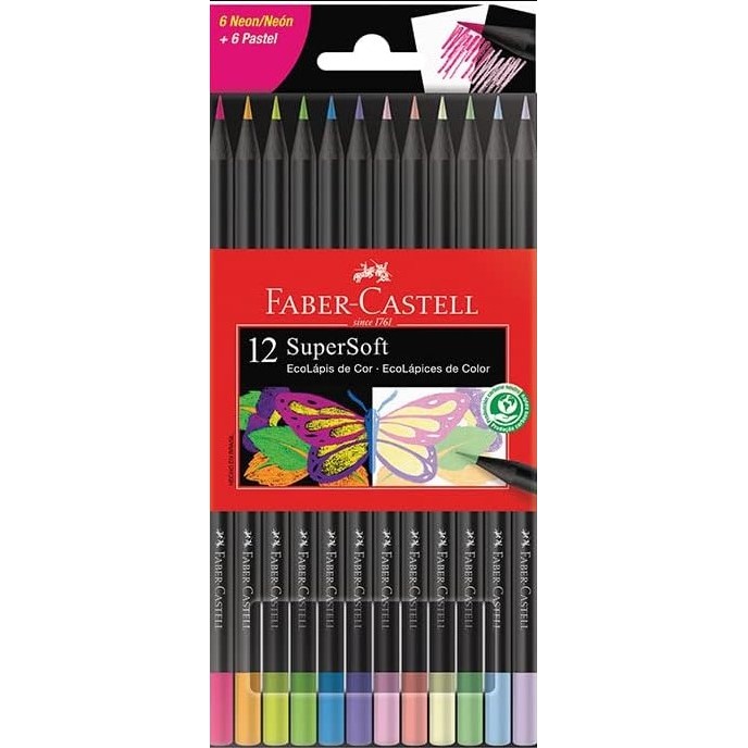 EcoLápis de Cor Supersoft 6 Neon  6 Pastel, Faber-Castell, 120712SOFTNP, Supersoft, Multicolorido