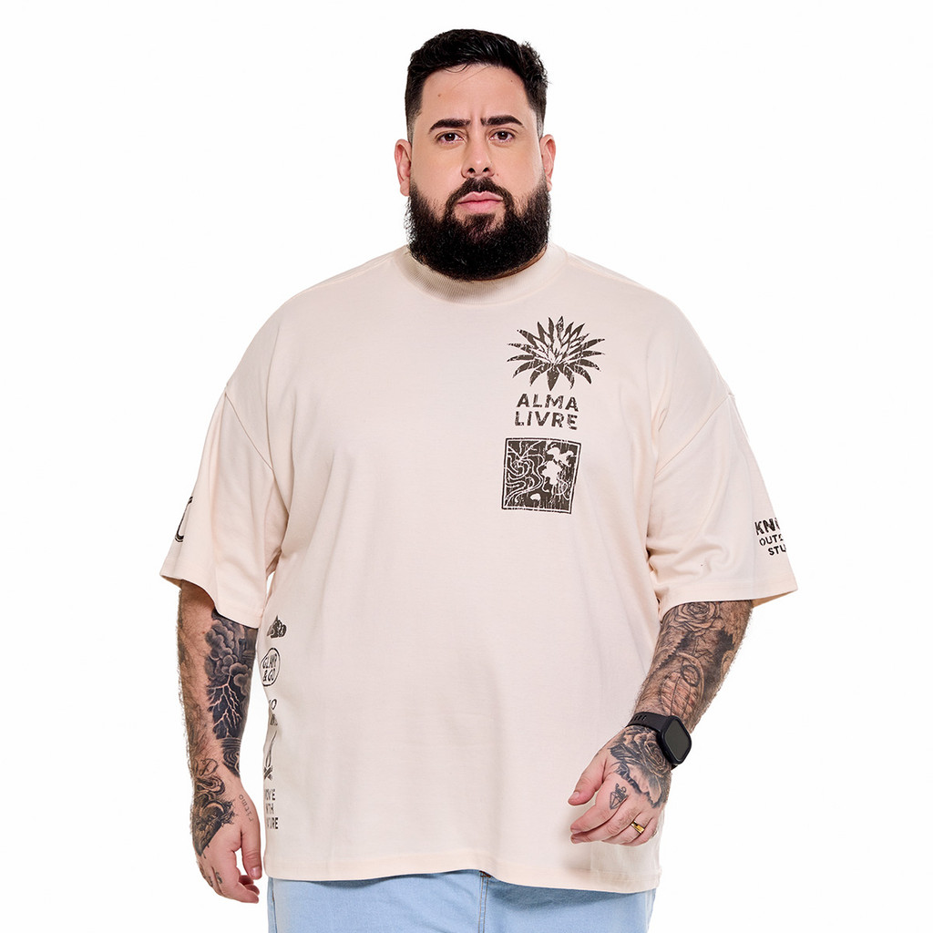 Camiseta Oversized Boxy Alma Livre Knulu em Oferta na Shopee
