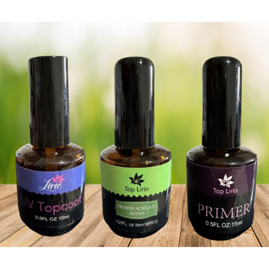 COMPLETO PREPARADORES LIRIÓ MC PRIMER LIQUIDO TOP COAT LIRIO E PRIMER EM GEL UNHA DE GEL ACRIGEL