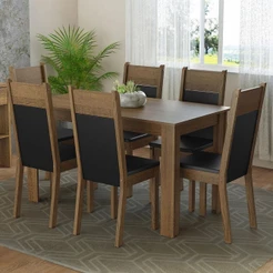 Sala Jantar Mesa Madeira 6 Cadeiras Rustic Preto