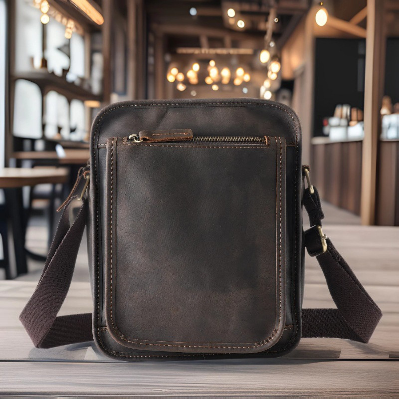Bolsa Casual masculina de couro genuíno à prova d'água de grande capacidade bolsa mensageiro retrô adequada para viajant