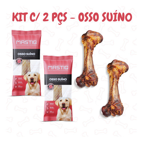Kit c/ 2 pçs de Osso Suíno P/ Cães Petisco Orgânico Mordedor Natural - Fêmur de Porco