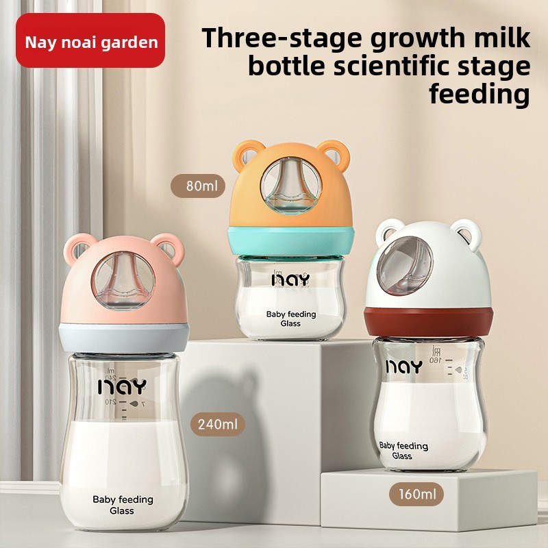 Mamadeira De Vidro Com Alto Teor De Borosilicato/Recém-Nascida De 0 A 12 Meses/De Grande Calibre/anti spray ,-Asfixia Bl