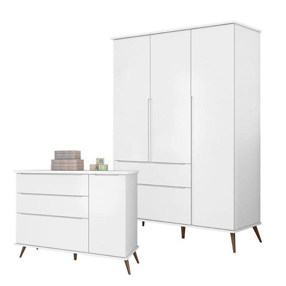 Cômoda E Guarda Roupa Infantil Retro Alice Branco Acetinado - Phoenix Baby em Oferta na Shopee