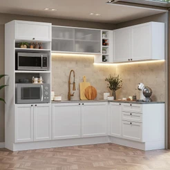 Armário de Cozinha Completa de Canto 399 cm Branco Vik Madesa 01