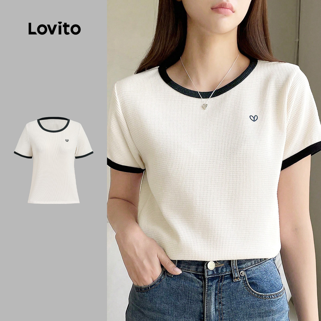 Lovito Camisa Casual Estampada em Cores Primavera/verão Camiseta Cor de Damasco para mulheres L138ED110 em Oferta na Shopee