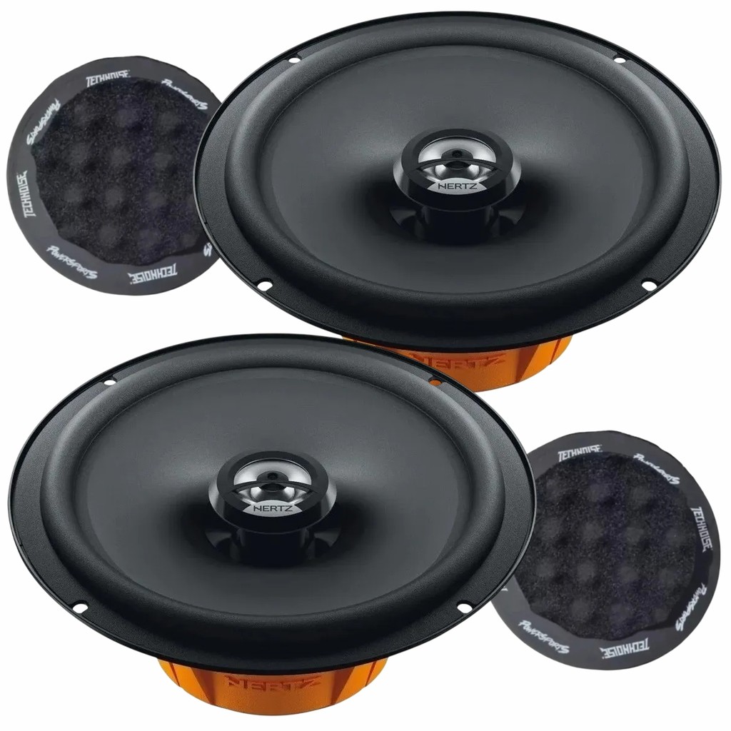 02 Alto Falantes Coaxial 6 pol Hertz DCX165.3 120W + Par Anel Acústico Vedação Isolador Technoise