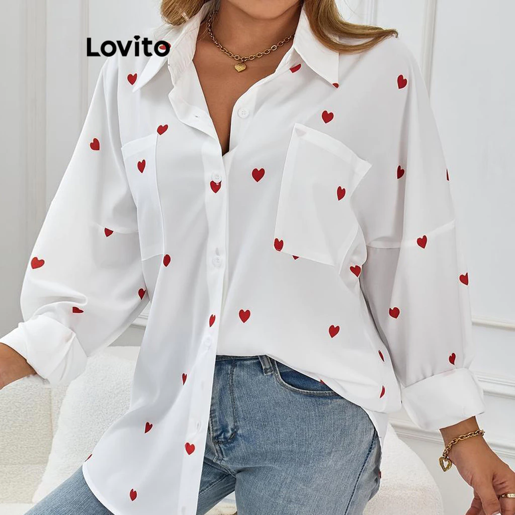 (Casual) Lovito Blusa Com Estampa Em Formato De Coração Para Mulheres LNL72073 — imagem 1