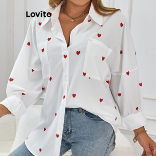 (Trendy) Lovito Blusa Casual Com Estampa Em Formato De Coração Para Mulheres LNL72073 em Oferta na Shopee