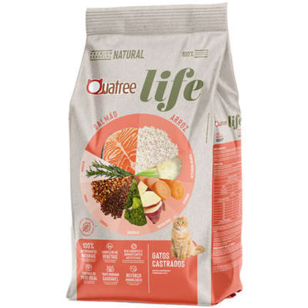Ração Quatree Life 10.1Kg Pra Gatos Castrados Sabor Salmão