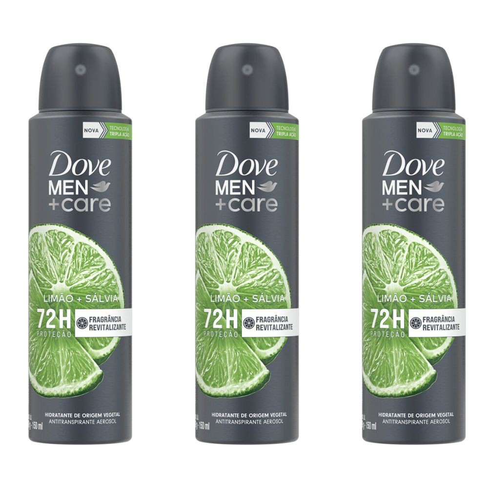 Kit 3 Desodorante Dove Limão e Sálvia Men + Care Aerossol 150ml - Beauty