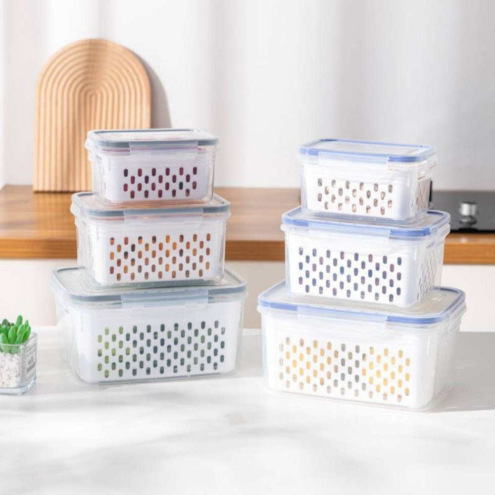 Kit Organizadores 3 Potes de Geladeira Herméticos Cozinha Alimentos Com Cesto tampa Removível Lavar Frutas