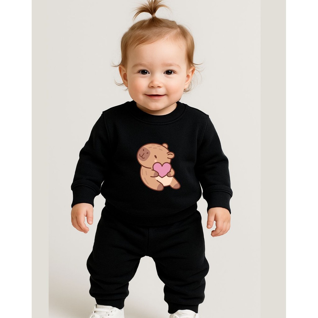 Conjunto Inverno Bebê | Moletom Felpado Secagem Rápida Estampado Capivara Menina Modinha Kawaii Escolinha Roupa de Frio