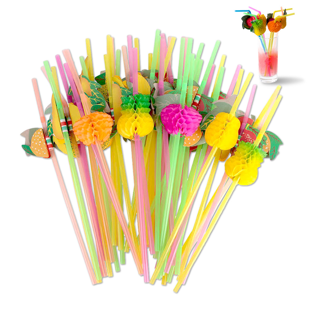 50 Pieces Colourful Drink Straws Party Flexible Fruit Umbrellas Bar Straws Waiyi Disposable Party Decorations em Oferta na Shopee