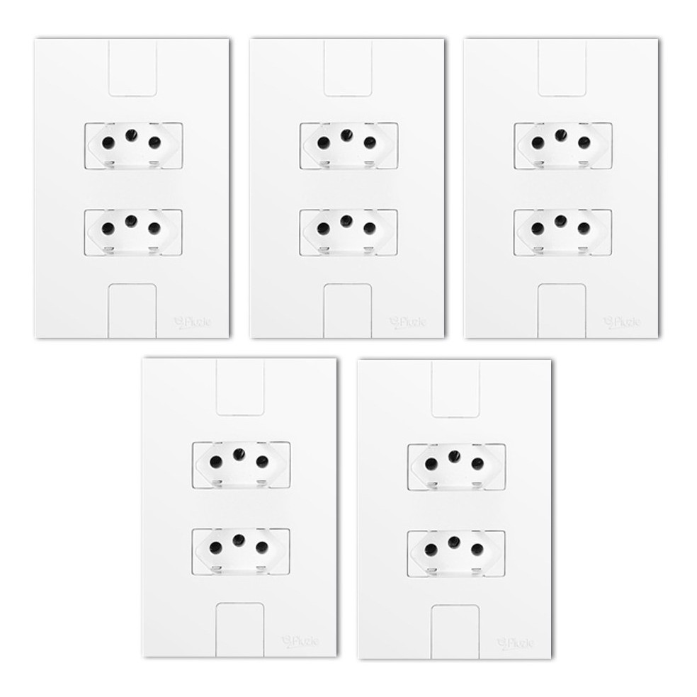 Kit 5 Tomadas Dupla 20a Pluzie Modular Caprice Cor Branco 4x2