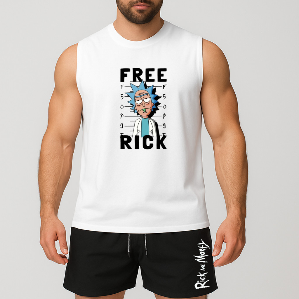 conjunto regata oversized e short de tactel de academia másculino estampada free rick