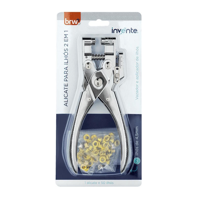 Alicate para Ilhos 2 em 1 Vazador e Aplicador BRW + 50 ilhos 4,5mm