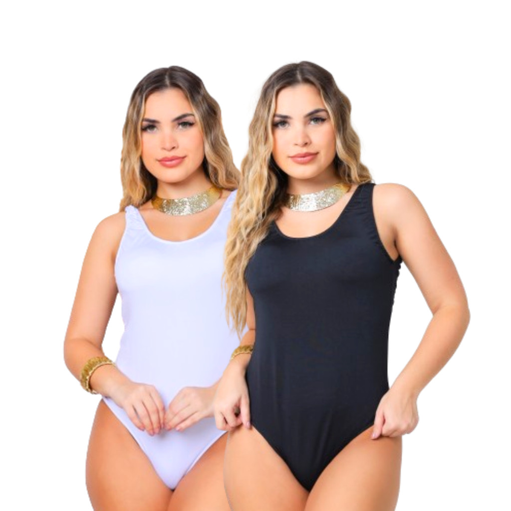 Kit Com 02 Body Maguel Maiô Preto + Branco Moda Praia Verão