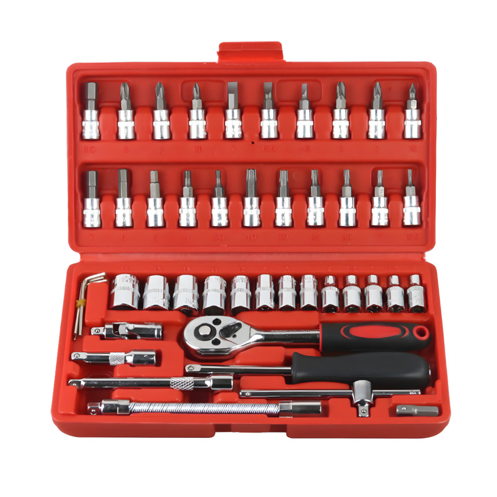 Kit Ferramentas Completo Catraca Jogo De Chave Soquete Maleta De Ferramenta Soquetes 46 Peças