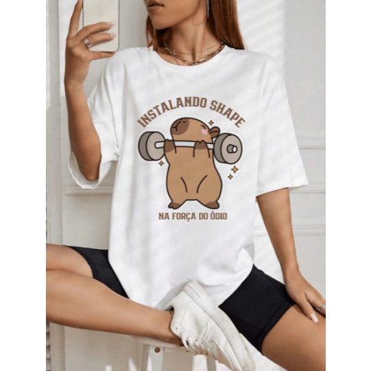 Camisa Camiseta Feminina Oversized Academia Treino Capivara Lançamento
