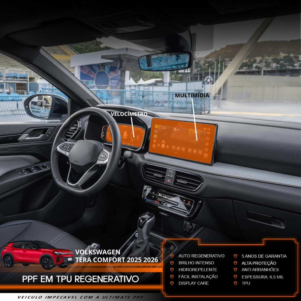 Película PPF Proteção Kit Velocímetro Multimídia VW Tera Comfort 2025 2026 Transparente TPU Anti Risco