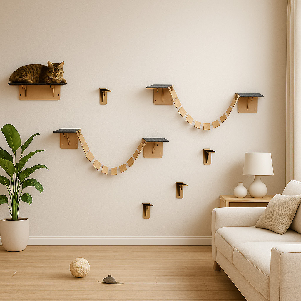 Kit Playground Gatos 7 Peças Prateleiras Circuito Escada Gatil Mdf Degraus Escadinha Pontes Pet