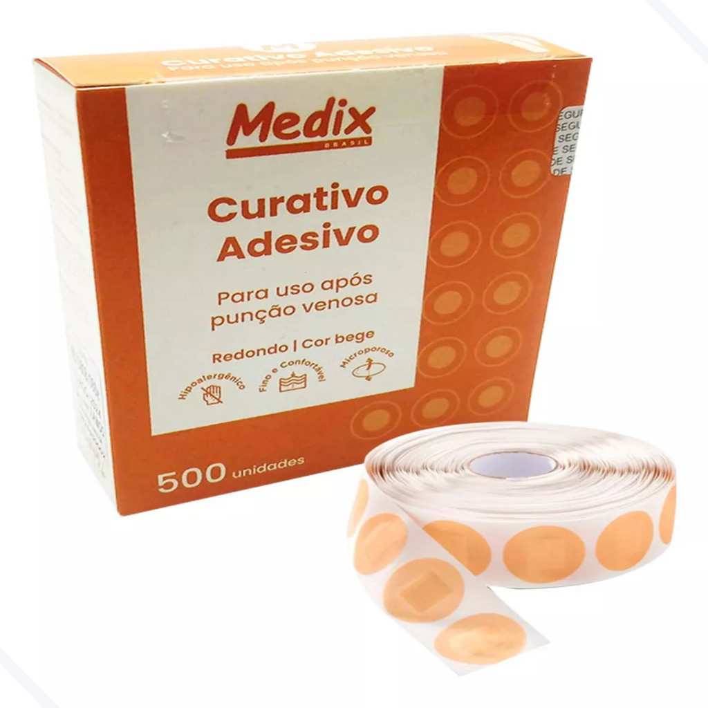Curativo Redondo Pós Coleta Alta Fixação Medix Caixa 500un