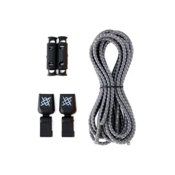 Cadarço Elástico para Tênis Hupi Laces 1 Par, Cor: Cinza Risca Branca | Sem Nó, Ajuste Fácil, Ideal para Corrida