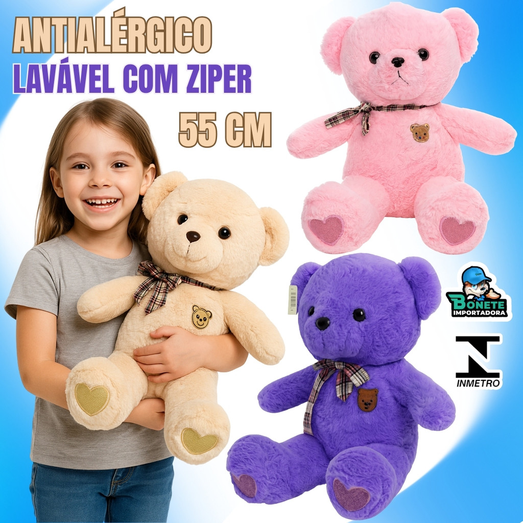 Pelúcia Urso 55cm Antialérgico – Lavável e Certificado em Oferta na Shopee