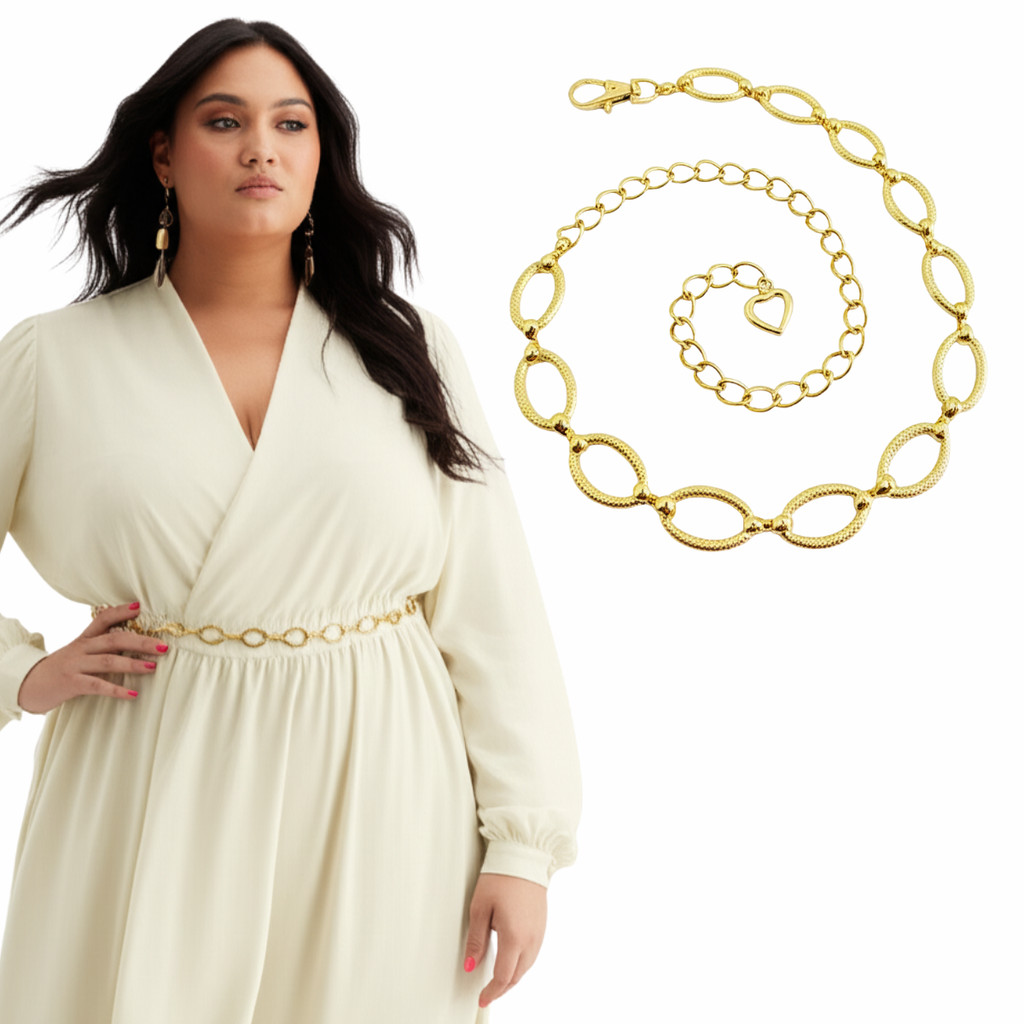 Cinto Plus Size Feminino Tedência Corrente Dourada e Prata Metal Elegante - Julia