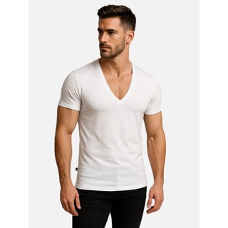 Camisa Decote V Masculina Camiseta Gola Cavada Blusa Gola V Funda Elastano Viscose Manga Curta