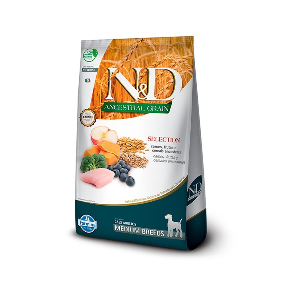 RAÇÃO ND ANCESTRAL GRAIN SELECTION CÃES ADULTOS PORTE MÉDIO 15KG