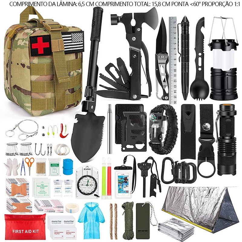 Kit de sobrevivência e kit de primeiros socorros, 42 peças de equipamentos de sobrevivência com bolsa Molle Para homens em Oferta na Shopee