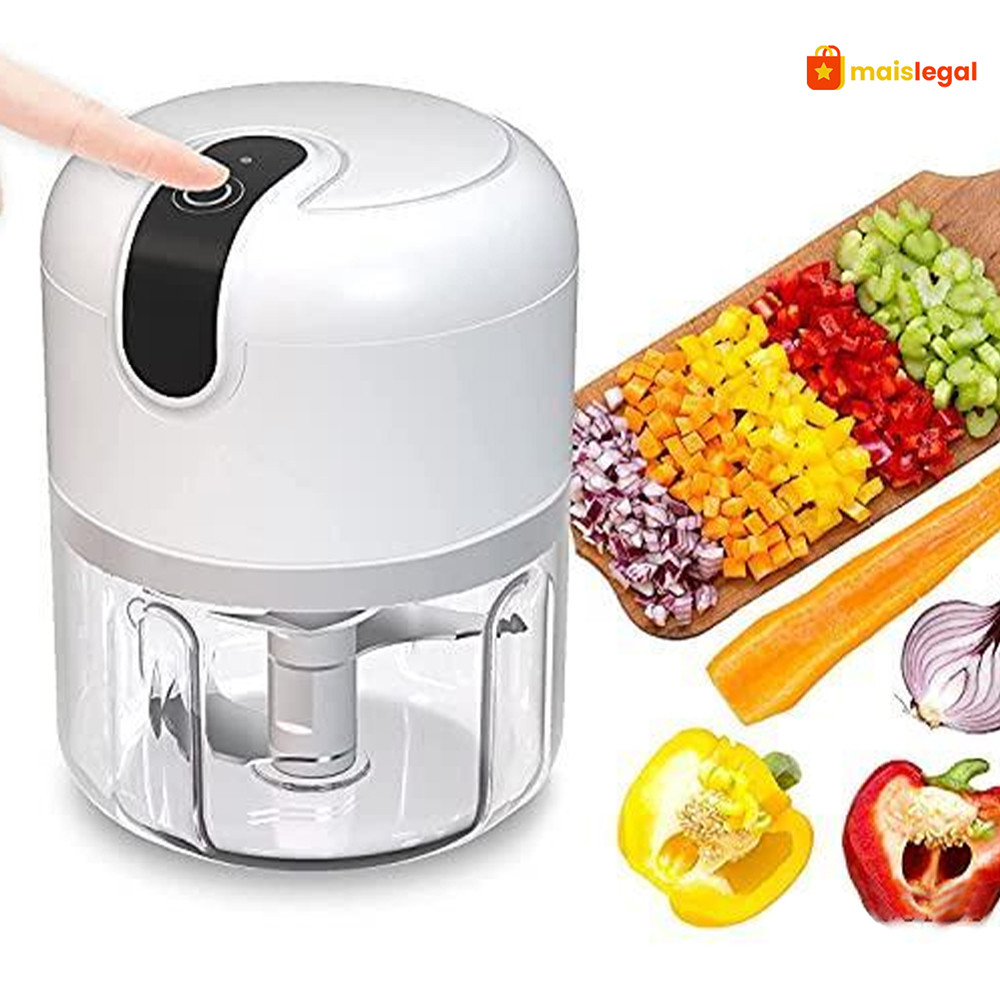 Mini Processador Elétrico de Alimentos Portátil com 3 lâminas de aço inox USB 250 ml Bivolt