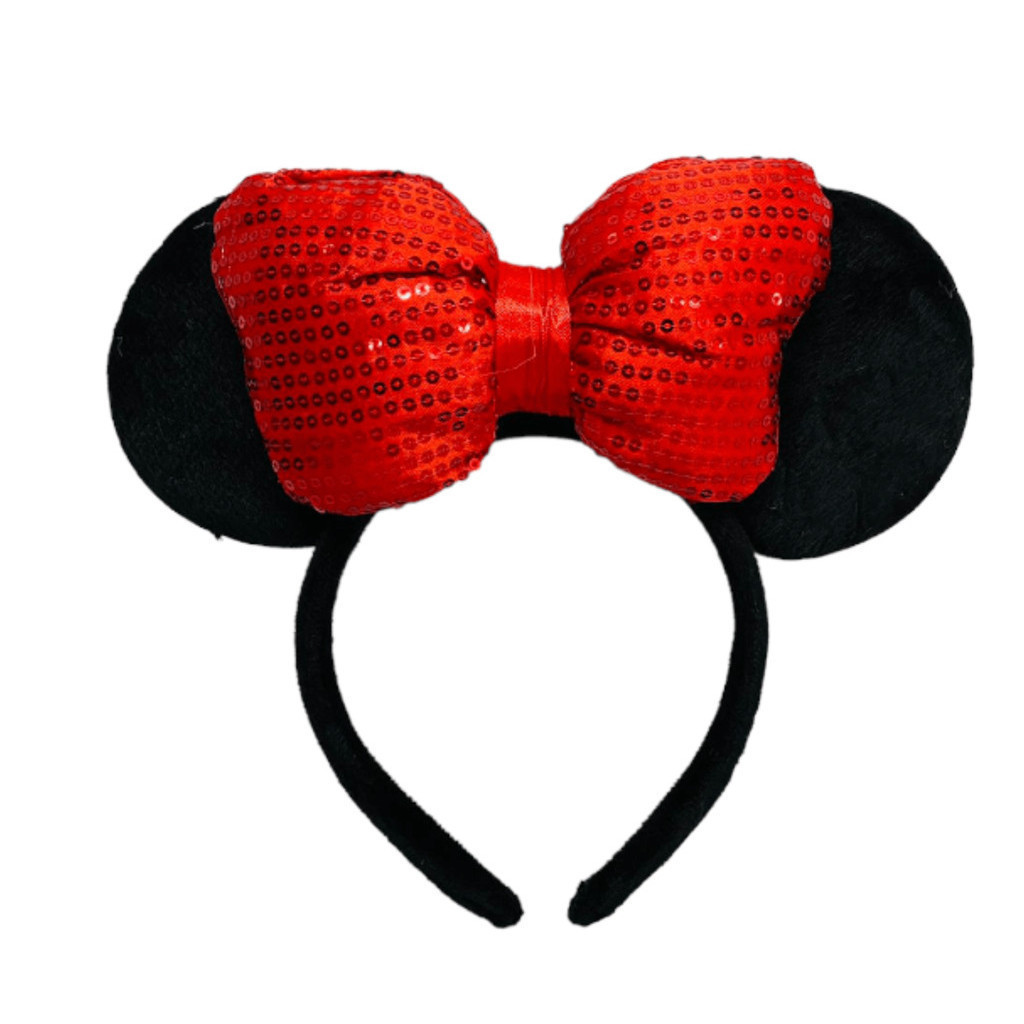 Tiara Laço Vermelho Orelhas Minnie Lantejoulas