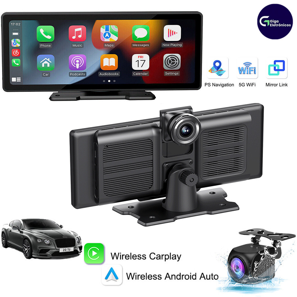 Multimídia Carro 10.26 Polegadas Gravador de Condução, Apple Carplay, Android Auto e Câmera Dupla