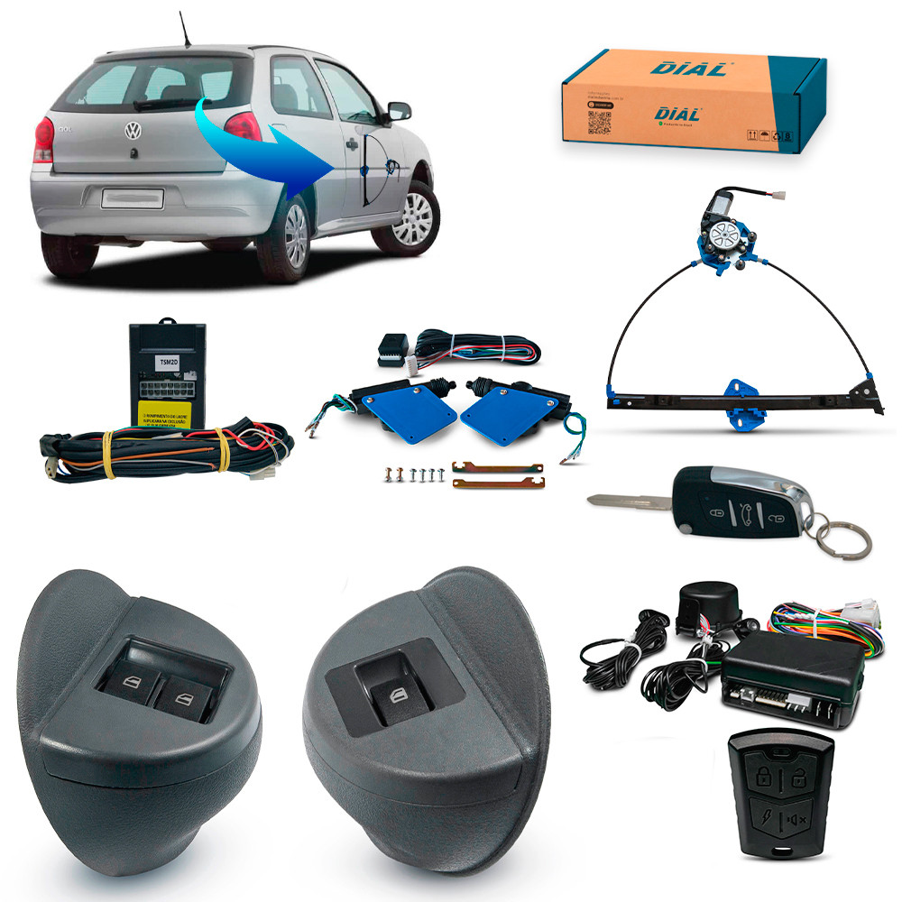 Kit Vidro Eletrico Gol G4 2 Portas + Trava + Alarme Canivete
