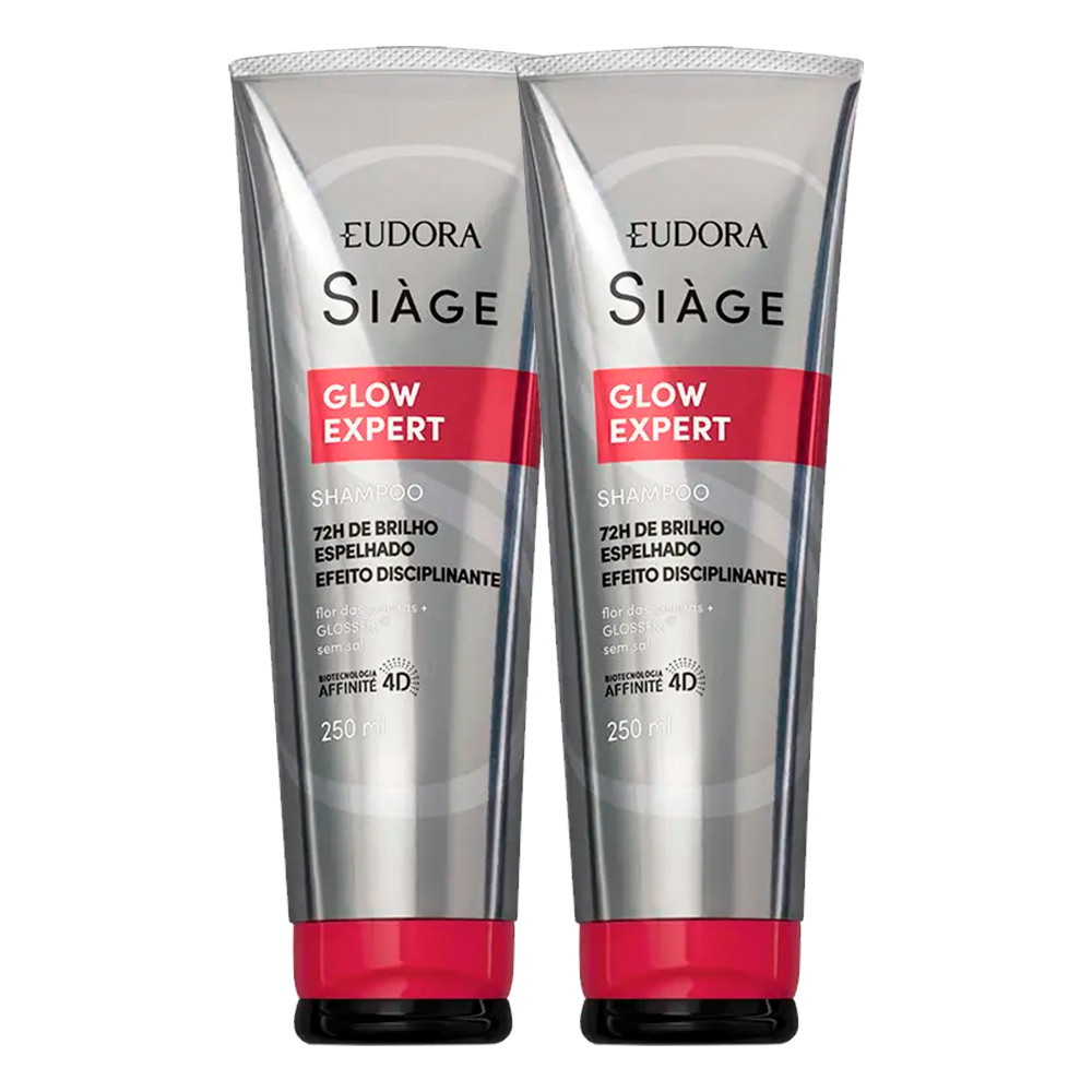 Kit 2 Shampoo Anti Frizz Glow Expert Nutrição Limpeza e Brilho Contra 250ml Eudora Siàge