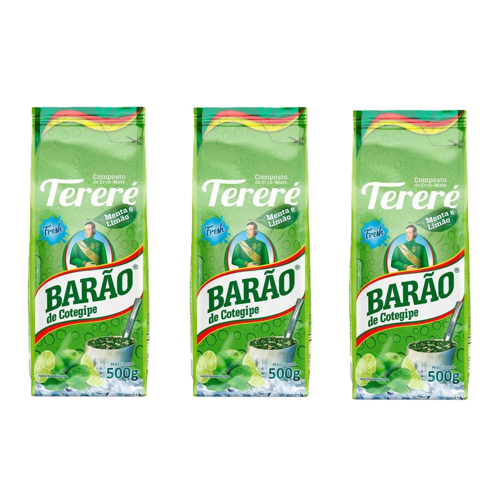 Kit 3 Erva Mate Tererê Fresh Menta e Limão Barão 500g