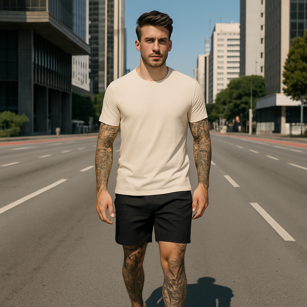 Conjunto Kit Masculino Camiseta Algodão e Bermuda Short Tactel Leve Verão Casual Academia Gym Praia