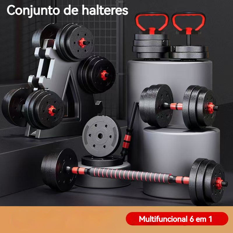 Kit Halteres Barra Kettlebell 15kg 6 em 1